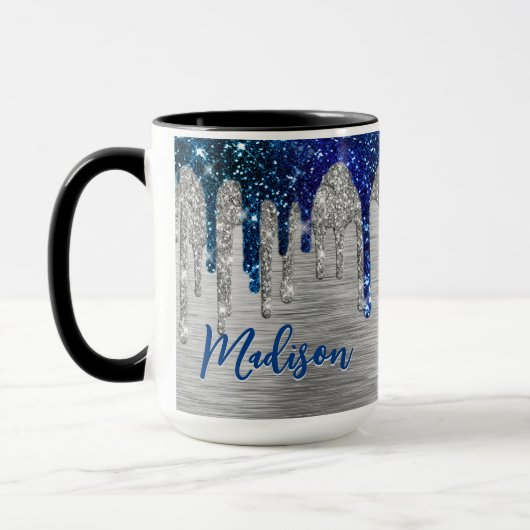 Cute modern Blue Glitter Driemonogram Mok (Links)