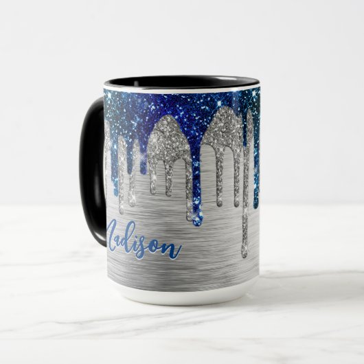 Cute modern Blue Glitter Driemonogram Mok (Voorkant links)