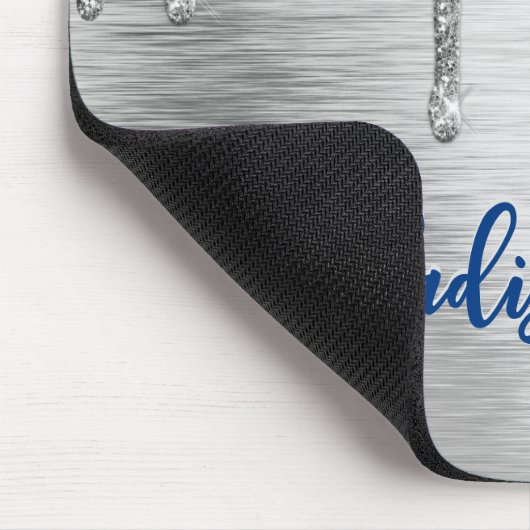 Cute modern Blue Glitter Driemonogram Muismat (Hoek)