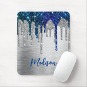 Cute modern Blue Glitter Driemonogram Muismat (Met muis)