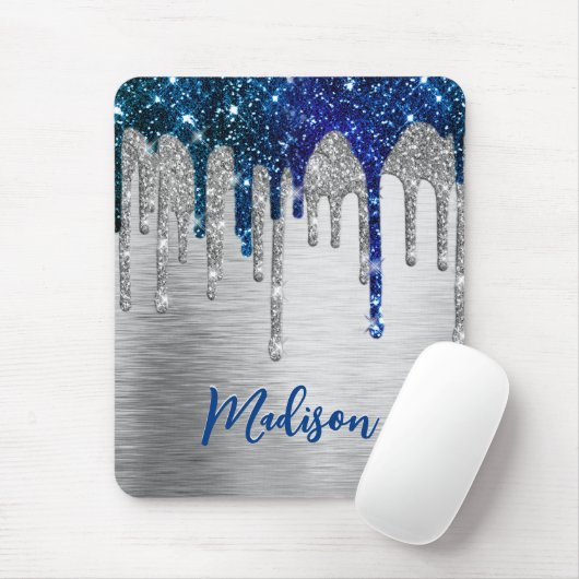 Cute modern Blue Glitter Driemonogram Muismat (Met muis)