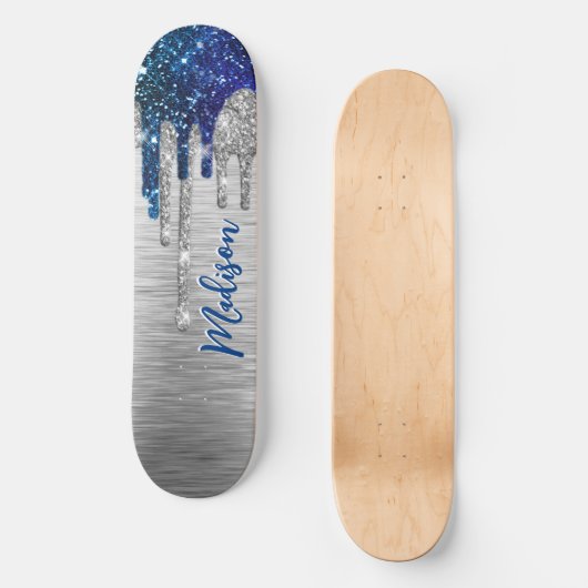 Cute modern Blue Glitter Driemonogram Persoonlijk Skateboard (Voorkant)