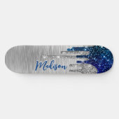 Cute modern Blue Glitter Driemonogram Persoonlijk Skateboard (Horizontaal)