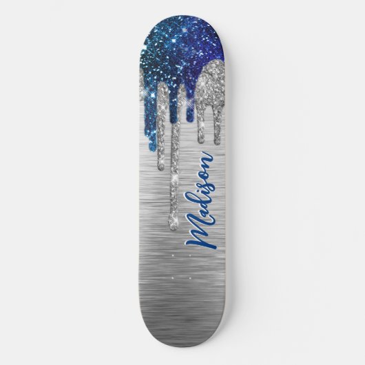Cute modern Blue Glitter Driemonogram Persoonlijk Skateboard (Voorkant)