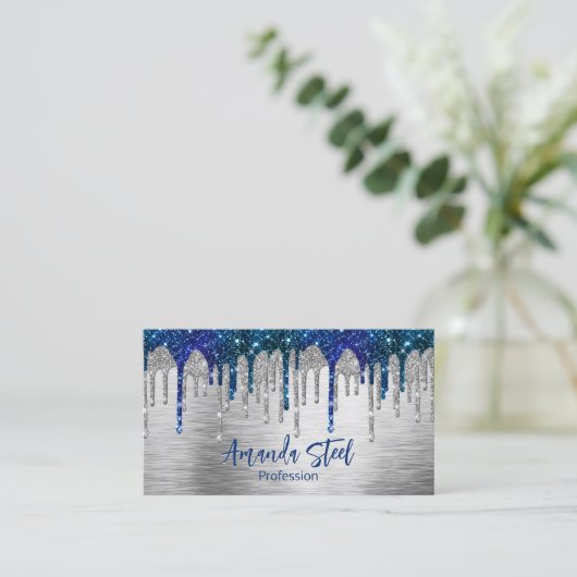 Cute modern Blue Glitter Driemonogram Visitekaartje (Staand voorkant)