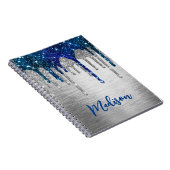 Cute modern Blue Glitter Drift monogram Notitieboe Notitieboek (Rechterzijde)