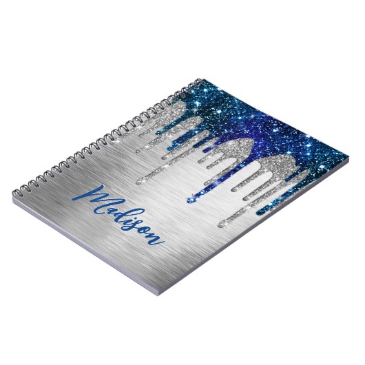 Cute modern Blue Glitter Drift monogram Notitieboe Notitieboek (Linkerzijde)