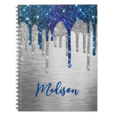Cute modern Blue Glitter Drift monogram Notitieboe Notitieboek (Voorkant)