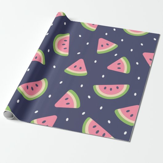Cute Modern Blue Green Birthday Watermeloen Fruit Cadeaupapier (Uitgerold)