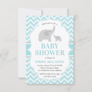 Cute Modern Blue Grey Elephant Boy Baby shower Kaart
