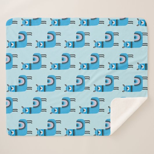 Cute Modern Blue Llama Pattern Sherpa Deken (Voorkant (horizontaal))