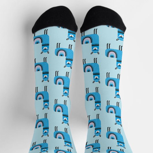 Cute Modern Blue Llama Pattern Sokken (Top)