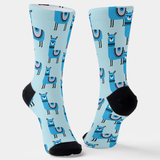 Cute Modern Blue Llama Pattern Sokken (Gebogen)