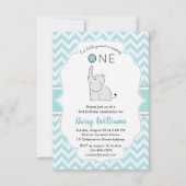 Cute Modern Blue White Elephant 1st Birthday Party Kaart (Voorkant)