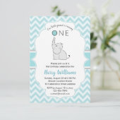 Cute Modern Blue White Elephant 1st Birthday Party Kaart (Staand voorkant)