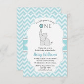 Cute Modern Blue White Elephant 1st Birthday Party Kaart (Voorkant / Achterkant)