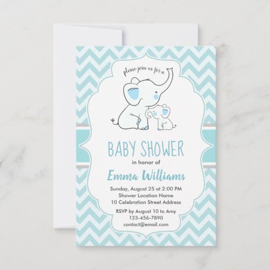 Cute Modern Blue White Elephant Boy Baby shower Kaart (Voorkant)