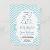 Cute Modern Blue White Elephant Boy Baby shower Kaart (Voorkant / Achterkant)