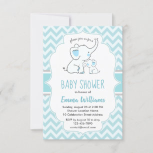 Cute Modern Blue White Elephant Boy Baby shower Kaart