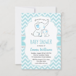 Cute Modern Blue White Elephant Boy Baby shower Kaart
