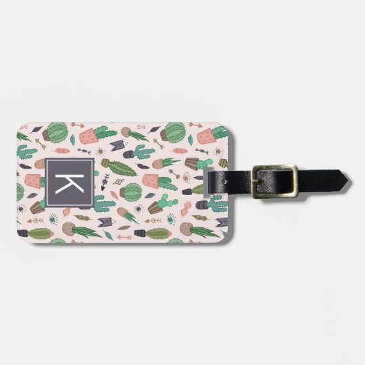 Cute Modern Boho Cactus Pattern Bagagelabel (Voorkant horizontaal)