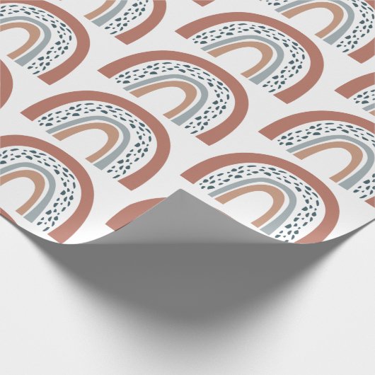 Cute Modern Boho Neutral Rainbow Wrapping Paper Cadeaupapier (Hoek)