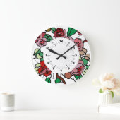 Cute Modern Bright Red Flowers Grote Klok (Huis)