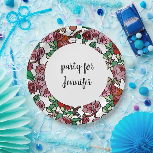 Cute Modern Bright Red Flowers Papieren Bordje (Feest)