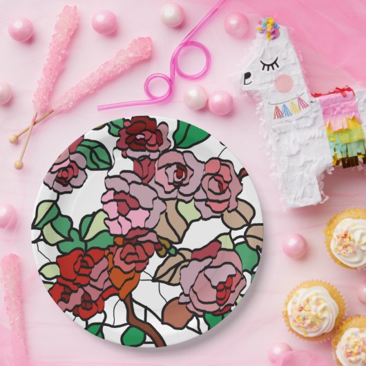 Cute Modern Bright Red Flowers Papieren Bordje (Feest)