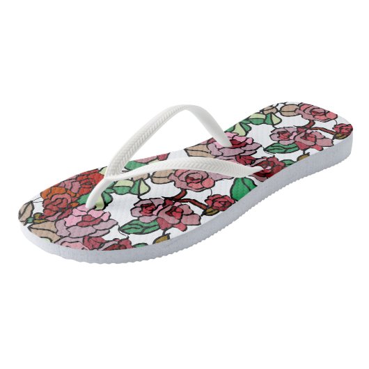 Cute Modern Bright Red Flowers Teenslippers (Schuin)