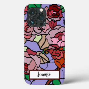 Cute Modern Bright Red Flowers Violet Case-Mate iPhone Case
