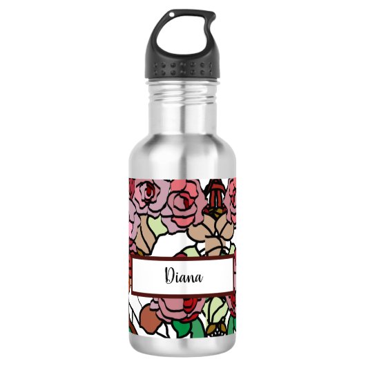 Cute Modern Bright Red Flowers Waterfles (Voorkant)