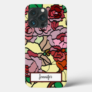 Cute Modern Bright Red Flowers Yellow Case-Mate iPhone Case