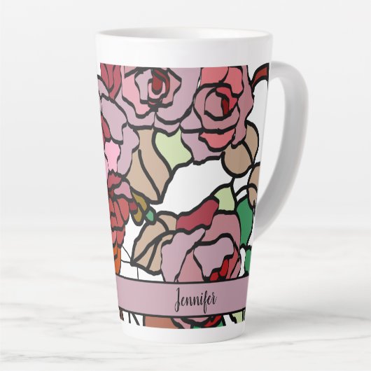 Cute Modern Bright Red Roze Flowers Latte Mok (Rechterhoek)