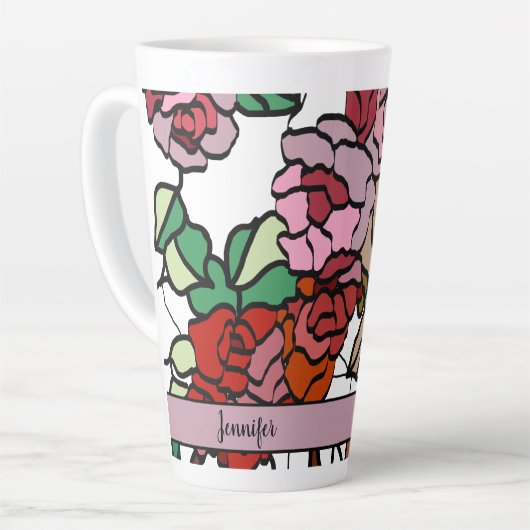 Cute Modern Bright Red Roze Flowers Latte Mok (Linkerhoek)
