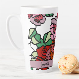 Cute Modern Bright Red Roze Flowers Latte Mok