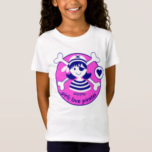 Cute Modern Bright Roze Girl Pirate Design T-shirt