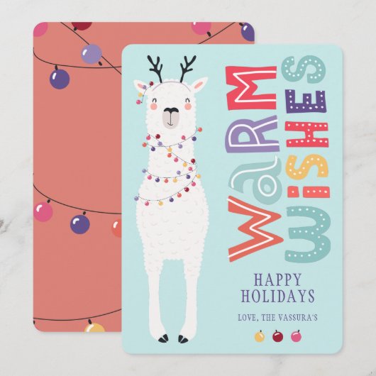 Cute Modern Cartoon Kerstmis Llama String Lights Feestdagenkaart (Voorkant / Achterkant)