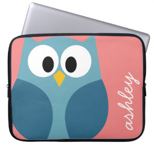Cute Modern Cartoon Owl met enorme ogen Laptop Sleeve