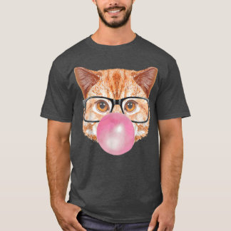 Cute Modern Cat met een bril en een roze borrelgom T-shirt