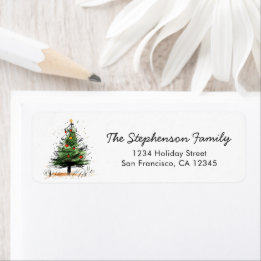Cute Modern Christmas Tree Festive Return Address Etiket