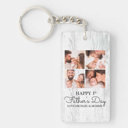 Cute Modern Collage Happy First Fathers Day Sleutelhanger (Voorkant)
