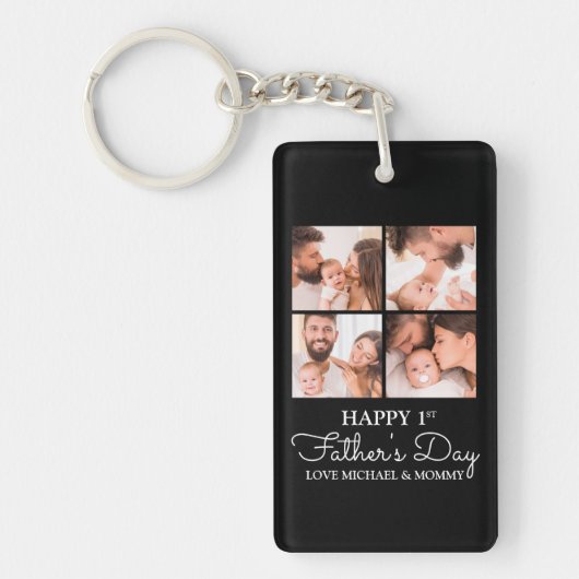 Cute Modern Collage Happy First Fathers Day Sleutelhanger (Voorkant)