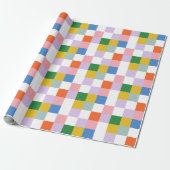 Cute Modern Colorful Big Checkered Pattern Cadeaupapier (Uitgerold)