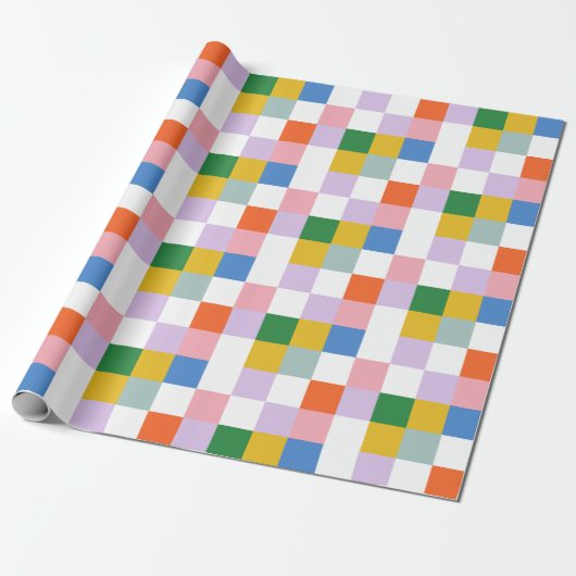 Cute Modern Colorful Big Checkered Pattern Cadeaupapier (Uitgerold)
