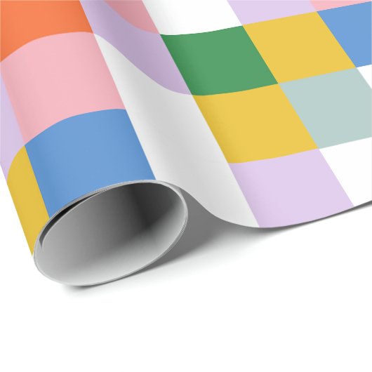 Cute Modern Colorful Big Checkered Pattern Cadeaupapier (Rol Hoek)