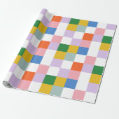 Cute Modern Colorful Big Checkered Pattern Cadeaupapier (Uitgerold)