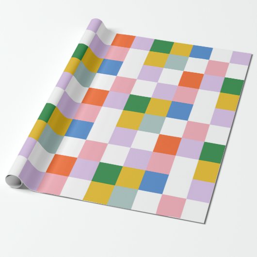 Cute Modern Colorful Big Checkered Pattern Cadeaupapier (Uitgerold)