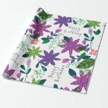 Cute Modern Colorful Floral Happy Birthday