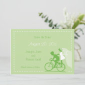 CUTE Modern Couple on Bicycle Save the Date (Staand voorkant)